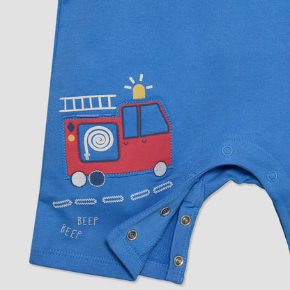 Juniors Crew Neck Short Sleeves T-shirt and Dungaree Set with Vehicle Applique