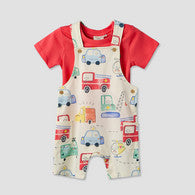 Juniors Crew Neck Short Sleeves T-shirt and Dungaree Set with Vehicle Print-undefined-image-1