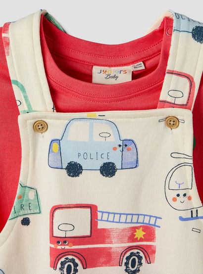 Juniors Crew Neck Short Sleeves T-shirt and Dungaree Set with Vehicle Print-baby-boys-clothing-setsandcoords-image-5
