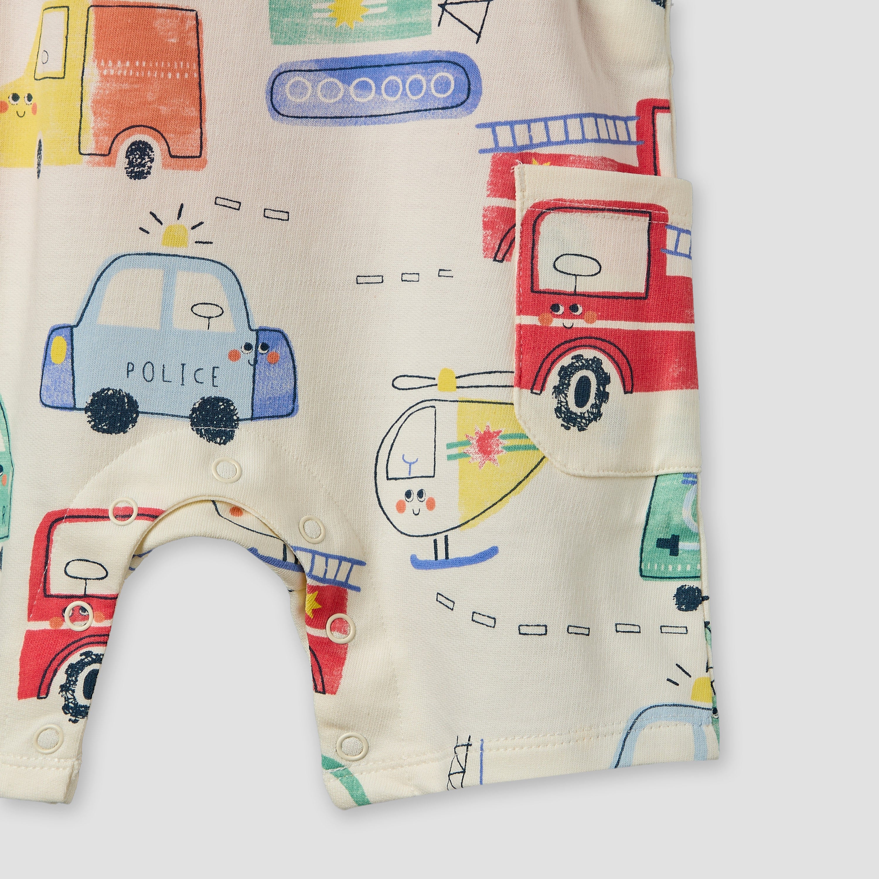 Juniors Crew Neck Short Sleeves T-shirt and Dungaree Set with Vehicle Print