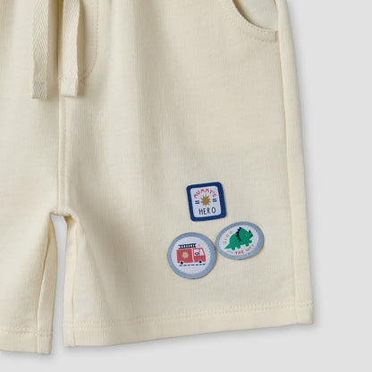 Set of 3 Juniors Round Neck Short Sleeves T-shirt and Shorts Set with Applique Detail
