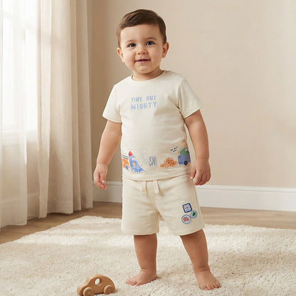 Set of 3 Juniors Round Neck Short Sleeves T-shirt and Shorts Set with Applique Detail