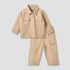 Juniors Collared Neck Long Sleeve Shirt and Pants Set with Pockets - Beige / 12-18 mths