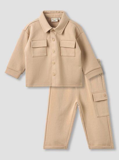 Juniors Collared Neck Long Sleeve Shirt and Pants Set with Pockets-baby-boys-clothing-setsandcoords-image-2
