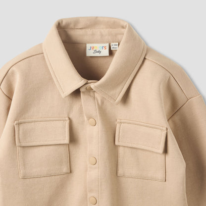 Juniors Collared Neck Long Sleeve Shirt and Pants Set with Pockets