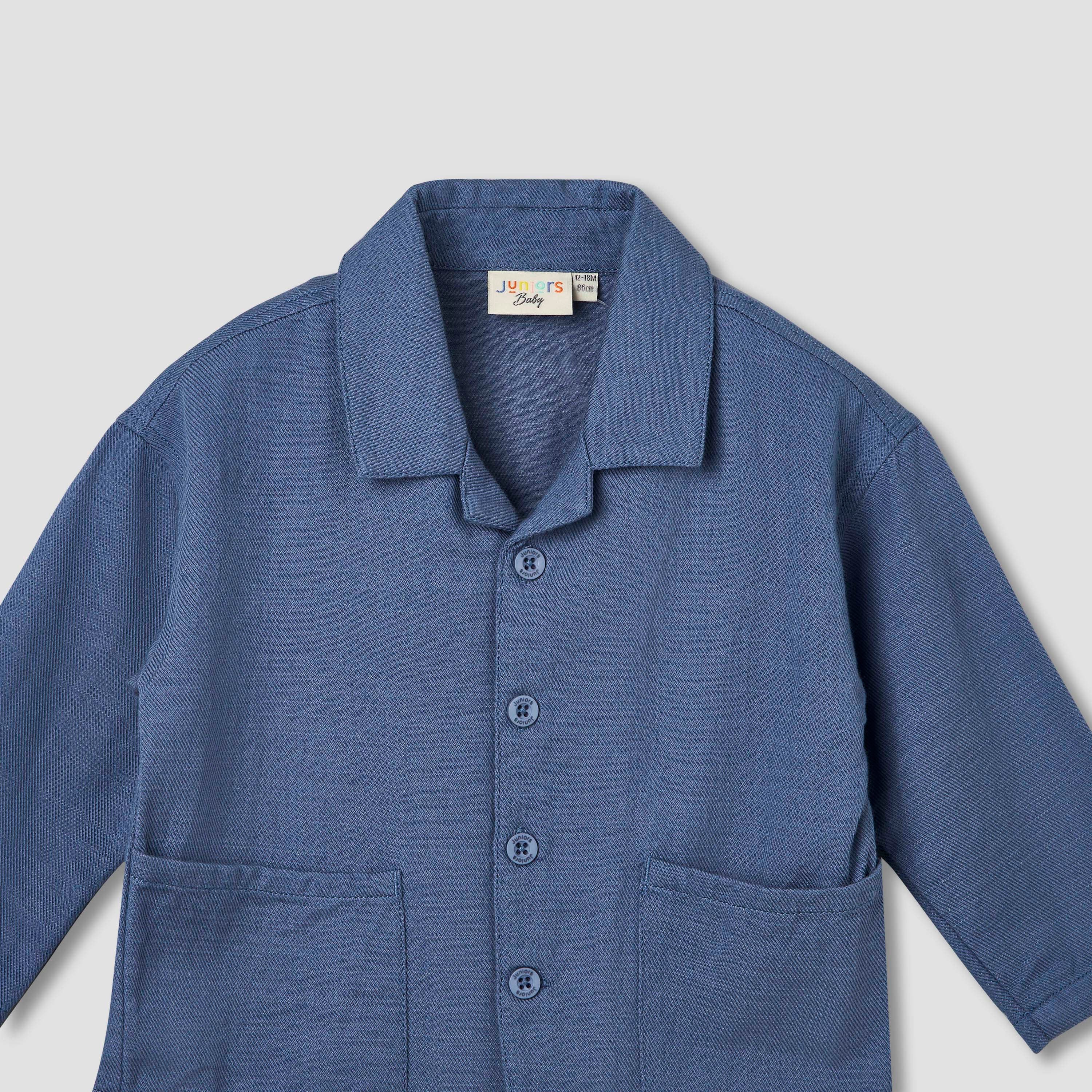 Juniors Camp Collar Long Sleeves Shirt and Pants Set with Pockets