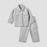 Juniors Collared Neck Long Sleeve Shirt and Pants Set with Pockets-undefined-image-1