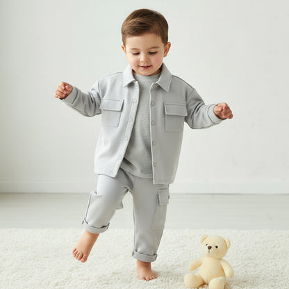 Juniors Collared Neck Long Sleeve Shirt and Pants Set with Pockets