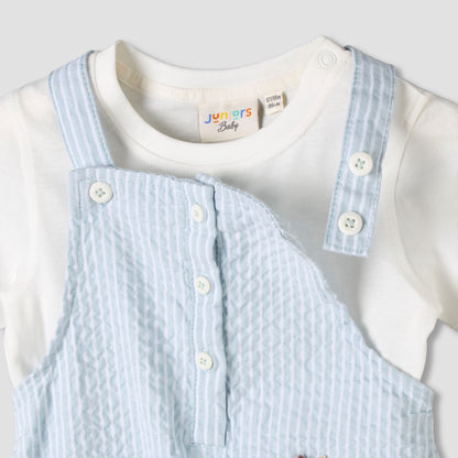Juniors Round Neck Short Sleeve T-shirt and Dungaree Set with Cap
