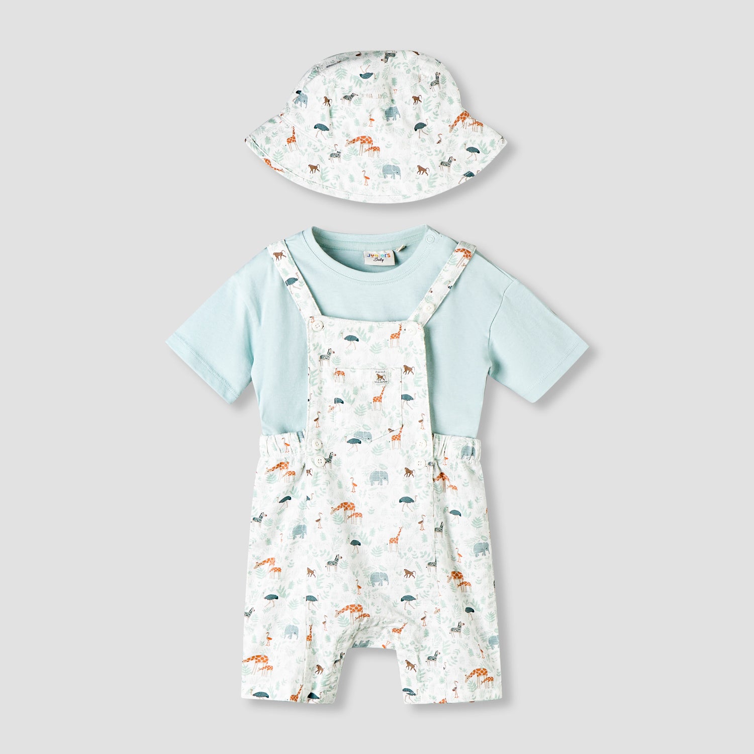 Juniors Round Neck Short Sleeve T-shirt and Dungaree Set with Cap