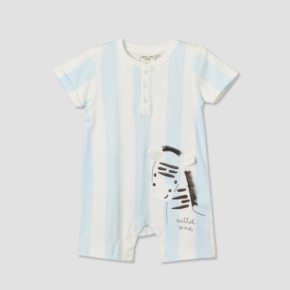 Juniors Henley Neck Short Sleeve Romper with Zebra Applique