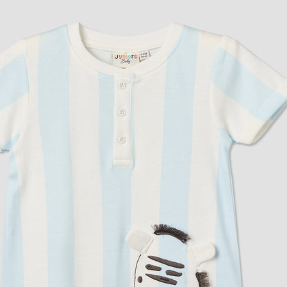 Juniors Henley Neck Short Sleeve Romper with Zebra Applique