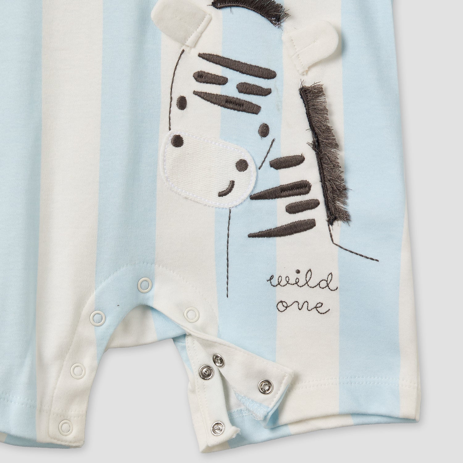 Juniors Henley Neck Short Sleeve Romper with Zebra Applique