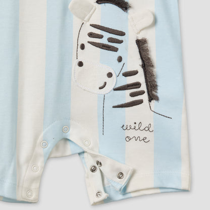Juniors Henley Neck Short Sleeve Romper with Zebra Applique