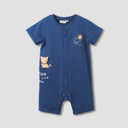 Juniors Crew Neck Short Sleeve Romper with Snap Button Closure - Pack of 2