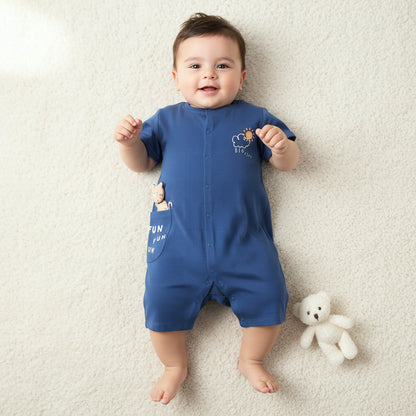 Juniors Crew Neck Short Sleeve Romper with Snap Button Closure - Pack of 2