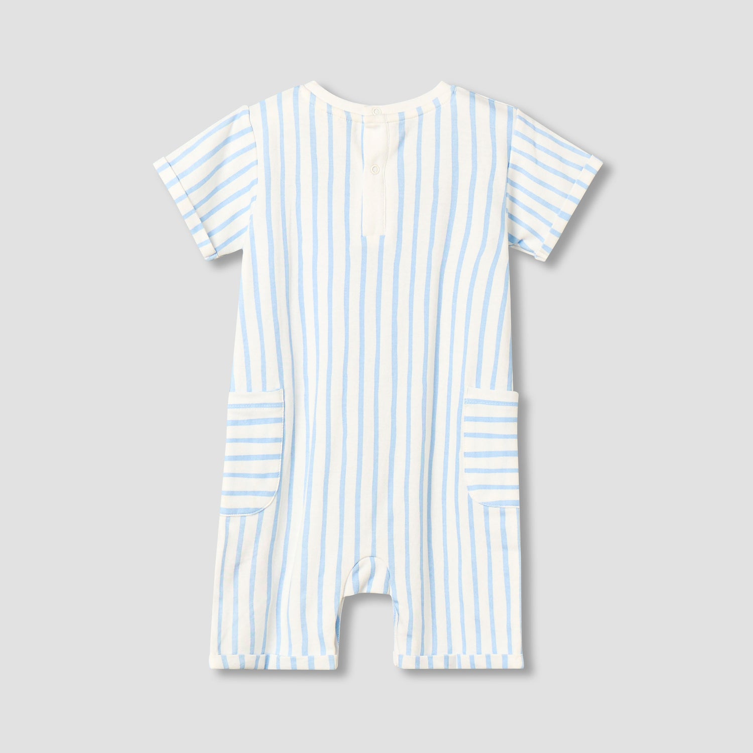 Juniors Crew Neck Short Sleeves Romper with Striped Lion Applique