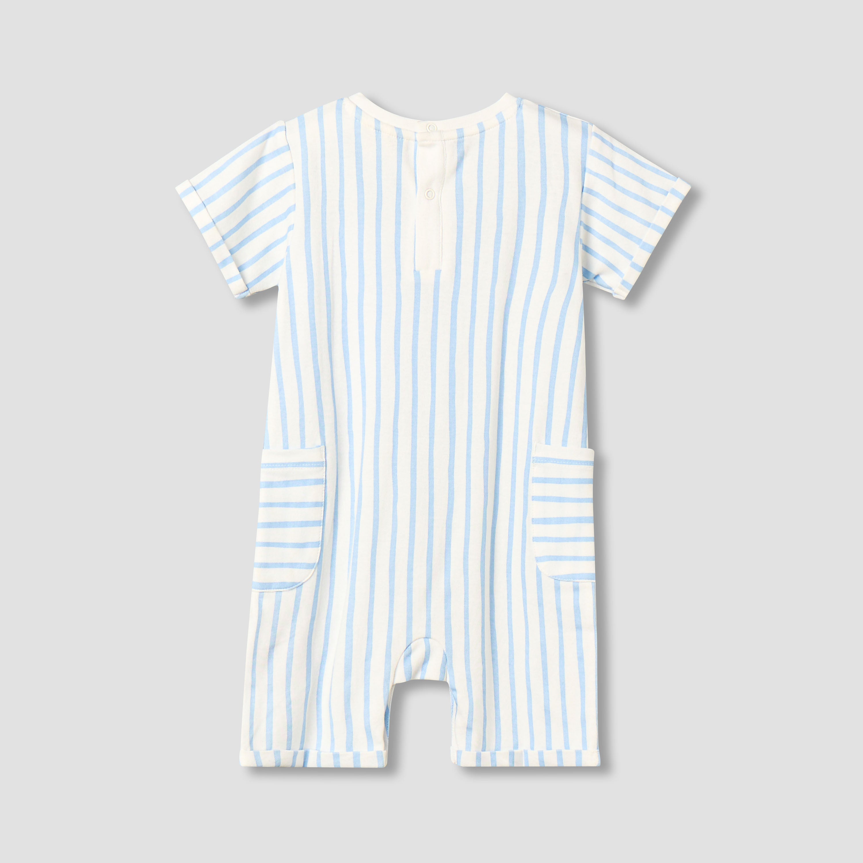 Juniors Crew Neck Short Sleeves Romper with Striped Lion Applique