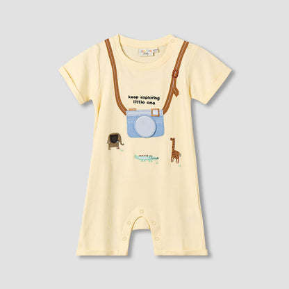 Juniors Crew Neck Short Sleeves Romper with Animal Embroidery - Yellow / 12-18 mths