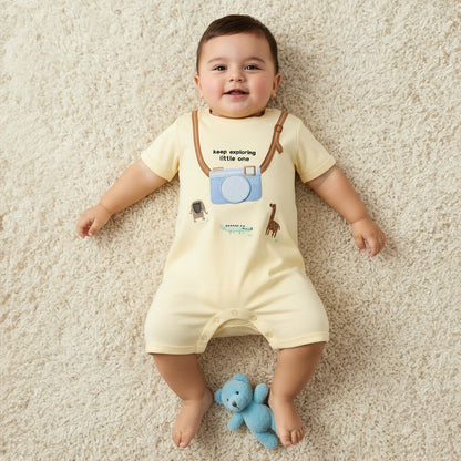 Juniors Crew Neck Short Sleeves Romper with Animal Embroidery