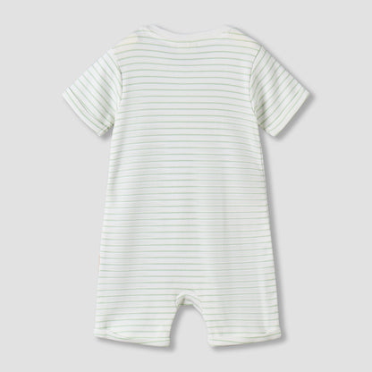 Juniors Short Sleeves Romper with Striped Animal Applique