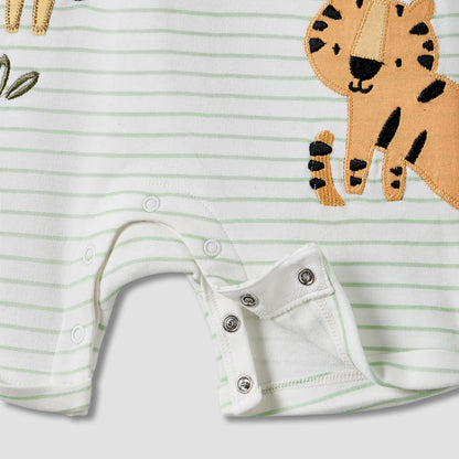 Juniors Short Sleeves Romper with Striped Animal Applique