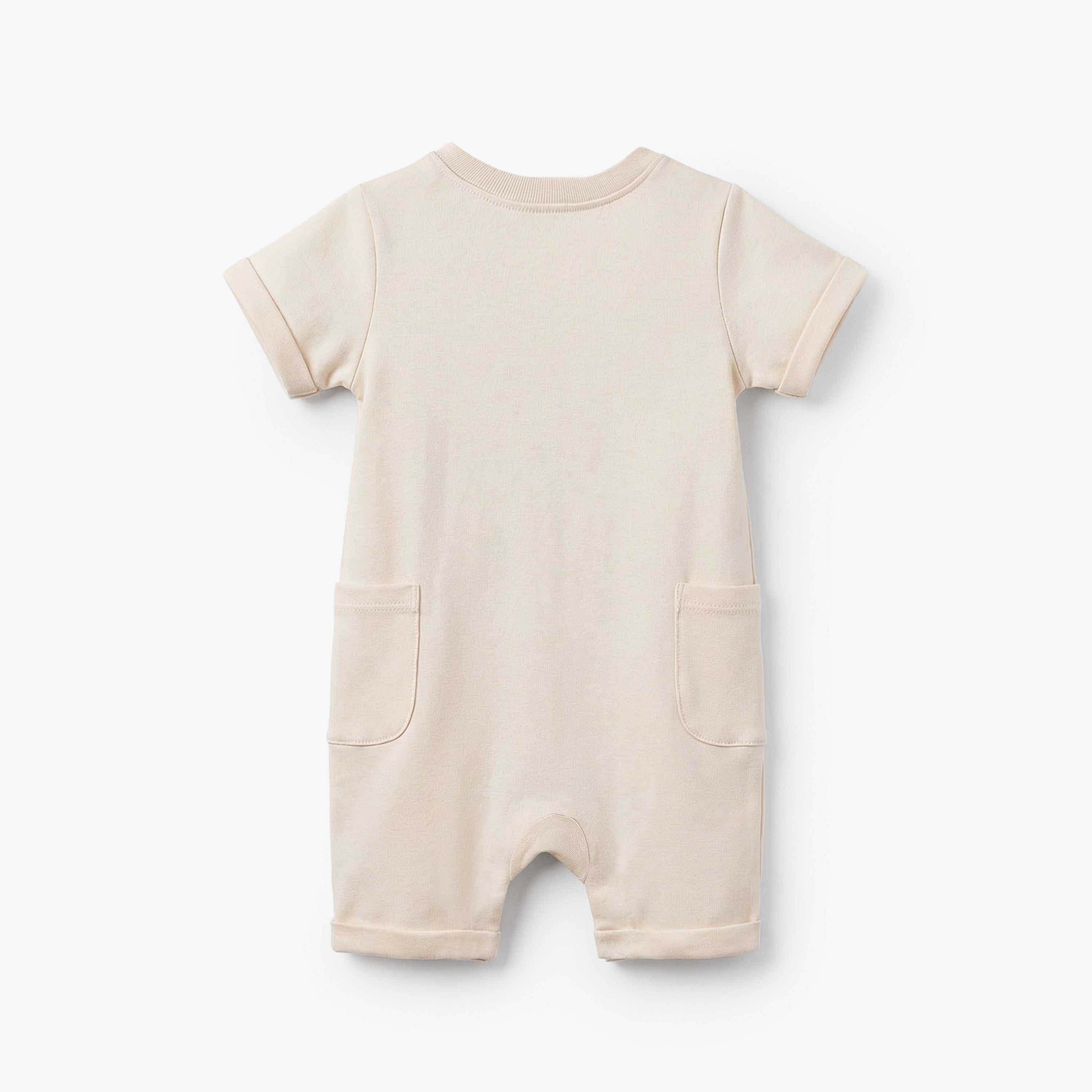 Juniors Crew Neck Short Sleeves Romper with Island Embroidery