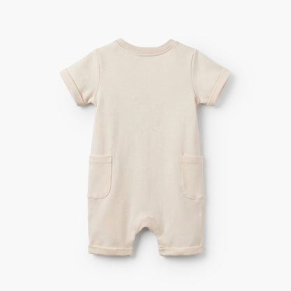 Juniors Crew Neck Short Sleeves Romper with Island Embroidery