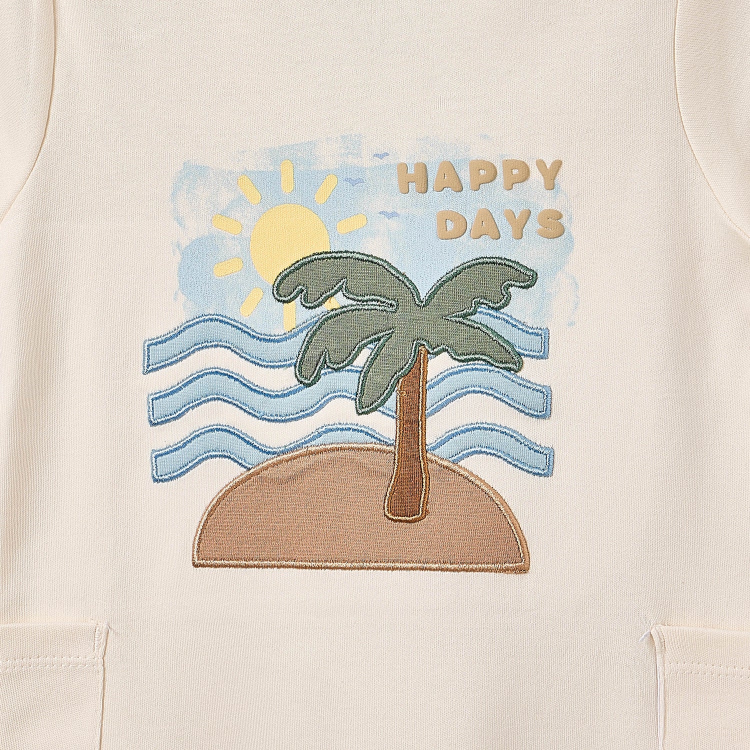 Juniors Crew Neck Short Sleeves Romper with Island Embroidery