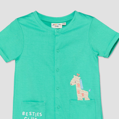 Pack of 2 Juniors Round Neck Short Sleeves Romper with Applique Detail
