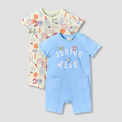 Pack of 2 Juniors Round Neck Short Sleeve Romper with Pockets