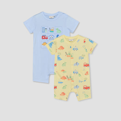 Pack of 2 Juniors Round Neck Short Sleeves Romper with Fun Print - Multicolour / 12-18 mths