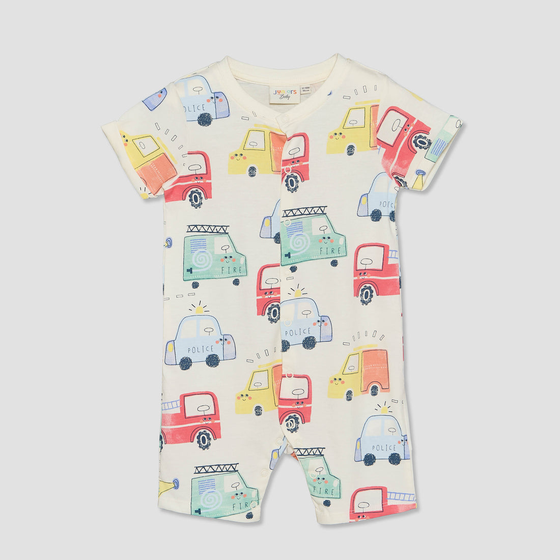Pack of 2 Juniors Crew Neck Short Sleeves Romper with Vehicle Print