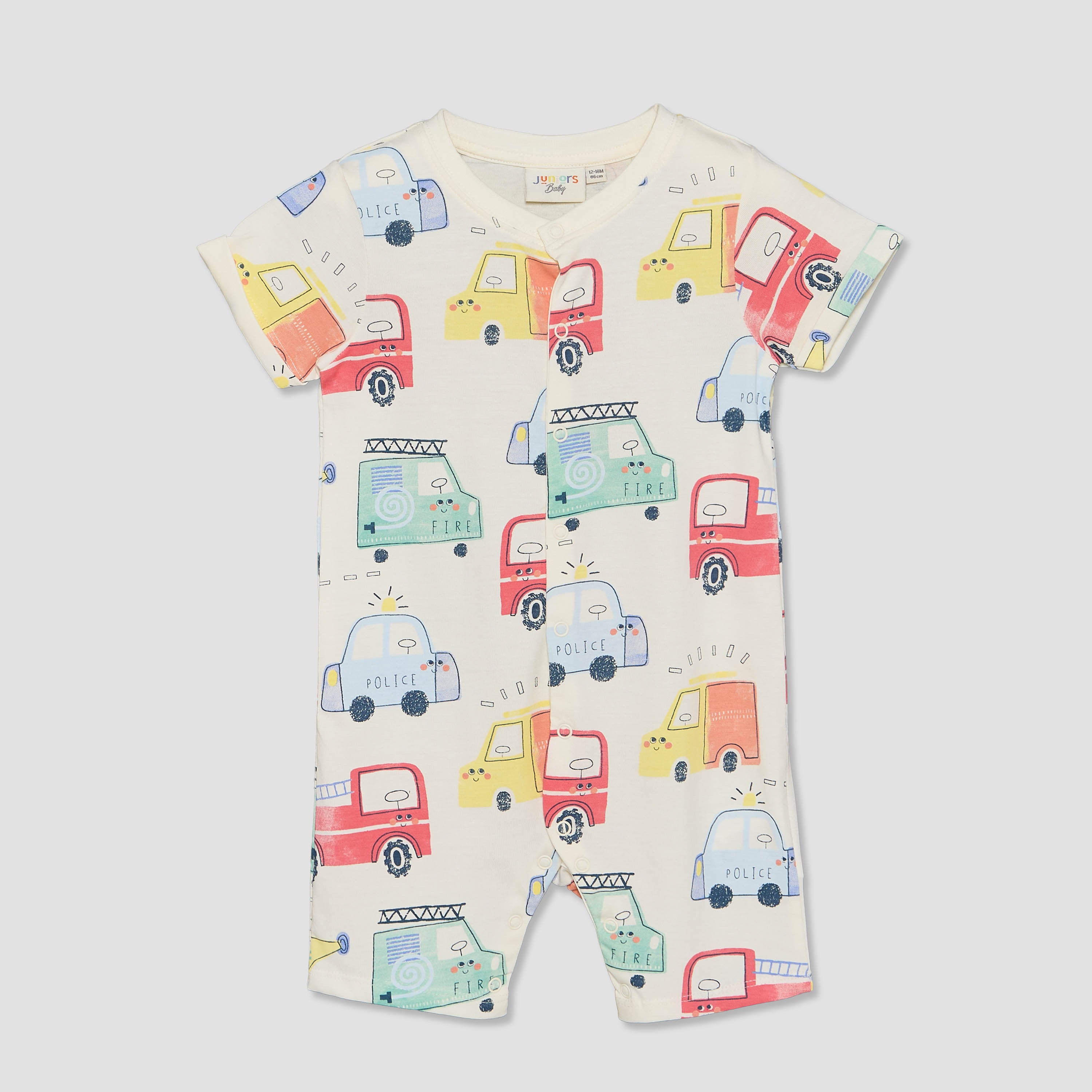 Pack of 2 Juniors Crew Neck Short Sleeves Romper with Vehicle Print