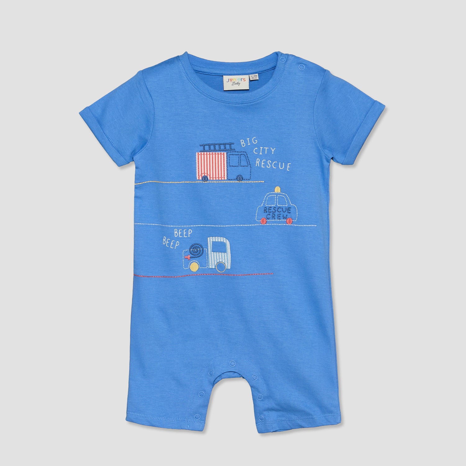 Pack of 2 Juniors Crew Neck Short Sleeves Romper with Vehicle Print
