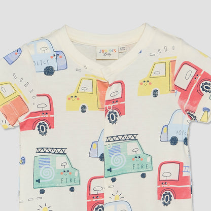 Pack of 2 Juniors Crew Neck Short Sleeves Romper with Vehicle Print