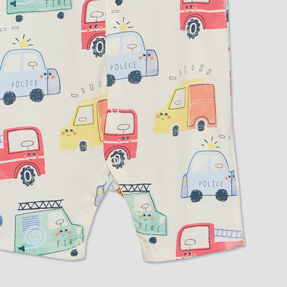 Pack of 2 Juniors Crew Neck Short Sleeves Romper with Vehicle Print