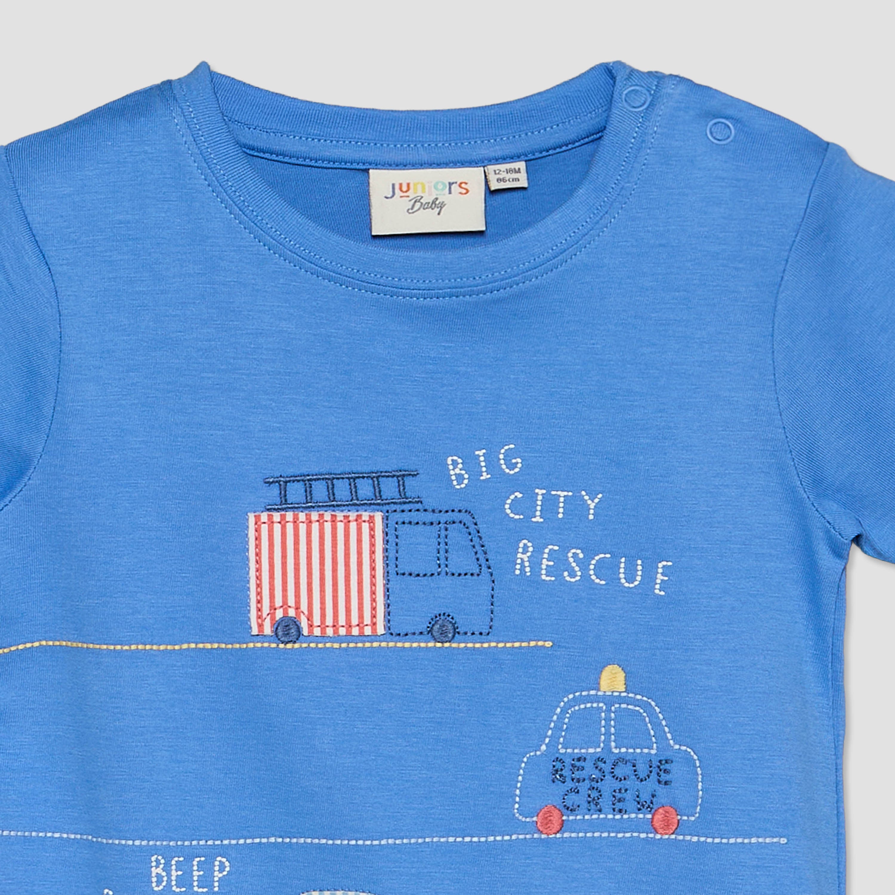 Pack of 2 Juniors Crew Neck Short Sleeves Romper with Vehicle Print