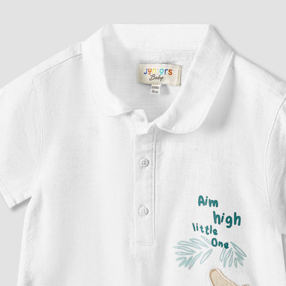Juniors Collared Short Sleeves Romper with Animal Applique