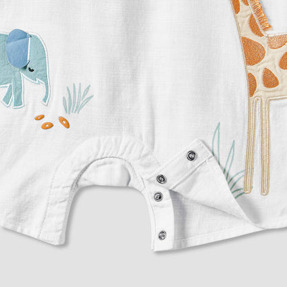 Juniors Collared Short Sleeves Romper with Animal Applique