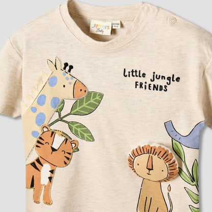 Juniors Crew Neck Short Sleeves T-shirt with Animal Applique