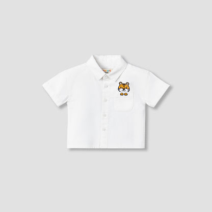 Juniors Short Sleeves Shirt with Tiger Embroidery