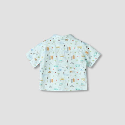 Juniors Collared Neck Short Sleeve Shirt and Shorts Set with Pocket
