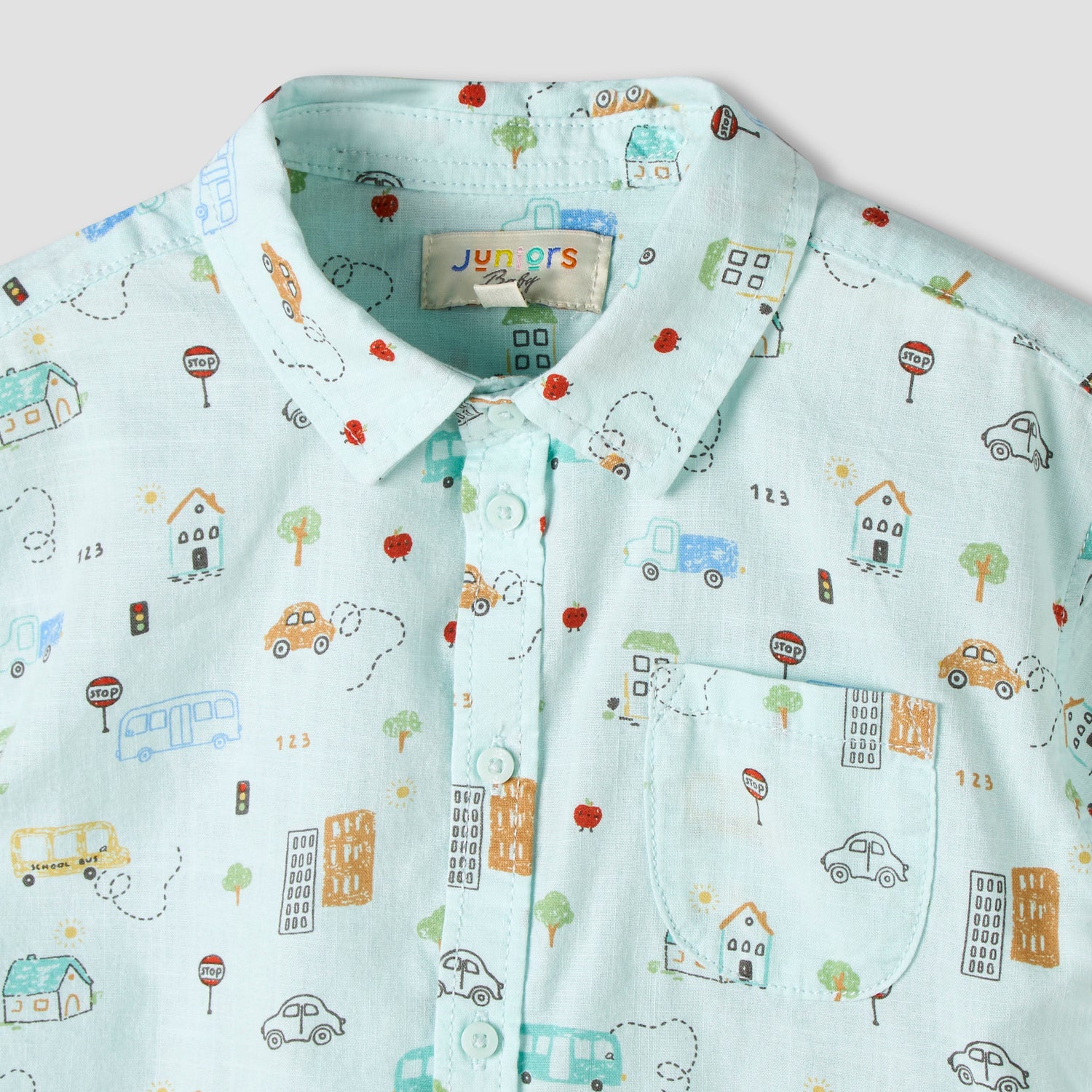 Juniors Collared Neck Short Sleeve Shirt and Shorts Set with Pocket