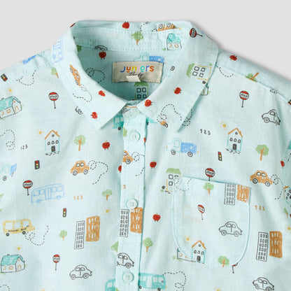 Juniors Collared Neck Short Sleeve Shirt and Shorts Set with Pocket