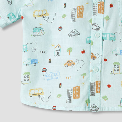 Juniors Collared Neck Short Sleeve Shirt and Shorts Set with Pocket