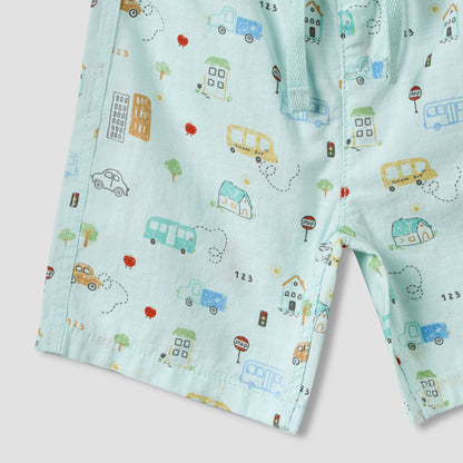 Juniors Collared Neck Short Sleeve Shirt and Shorts Set with Pocket