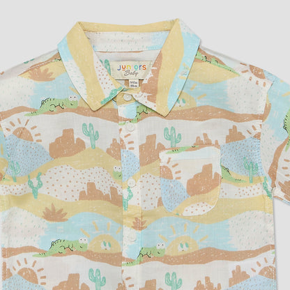 Juniors Collared Short Sleeves Shirt and Shorts Set with Desert Print