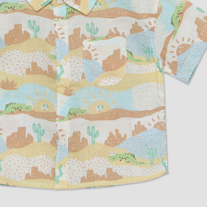 Juniors Collared Short Sleeves Shirt and Shorts Set with Desert Print