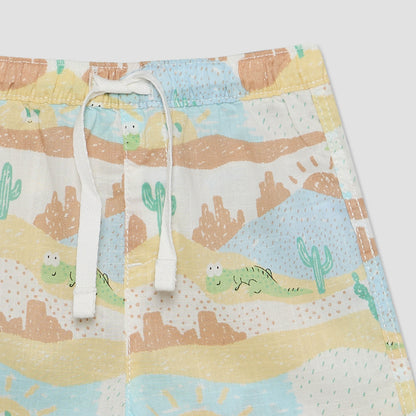 Juniors Collared Short Sleeves Shirt and Shorts Set with Desert Print